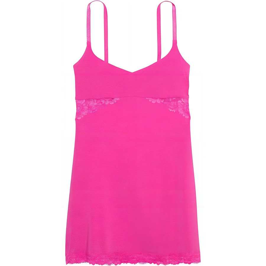 Victoria's Secret PINK/VICTORIA'SSECRET Modal Lace Trim Sweetheart Slip Dress Nightgown Women's Fuchsia