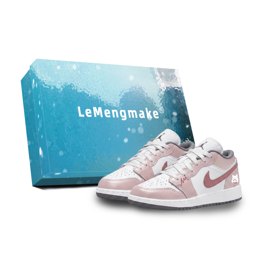 Jordan Jordan Air Jordan 1 Dusty Pink Puppy Slip Resistant Abrasion Resistant Low top Children's Basketball Shoes White Pink