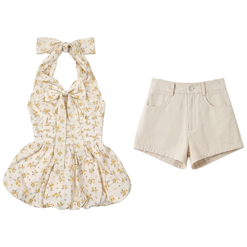 FABRIC PIG Casual Suits Women's Top+Shorts Halter Thin