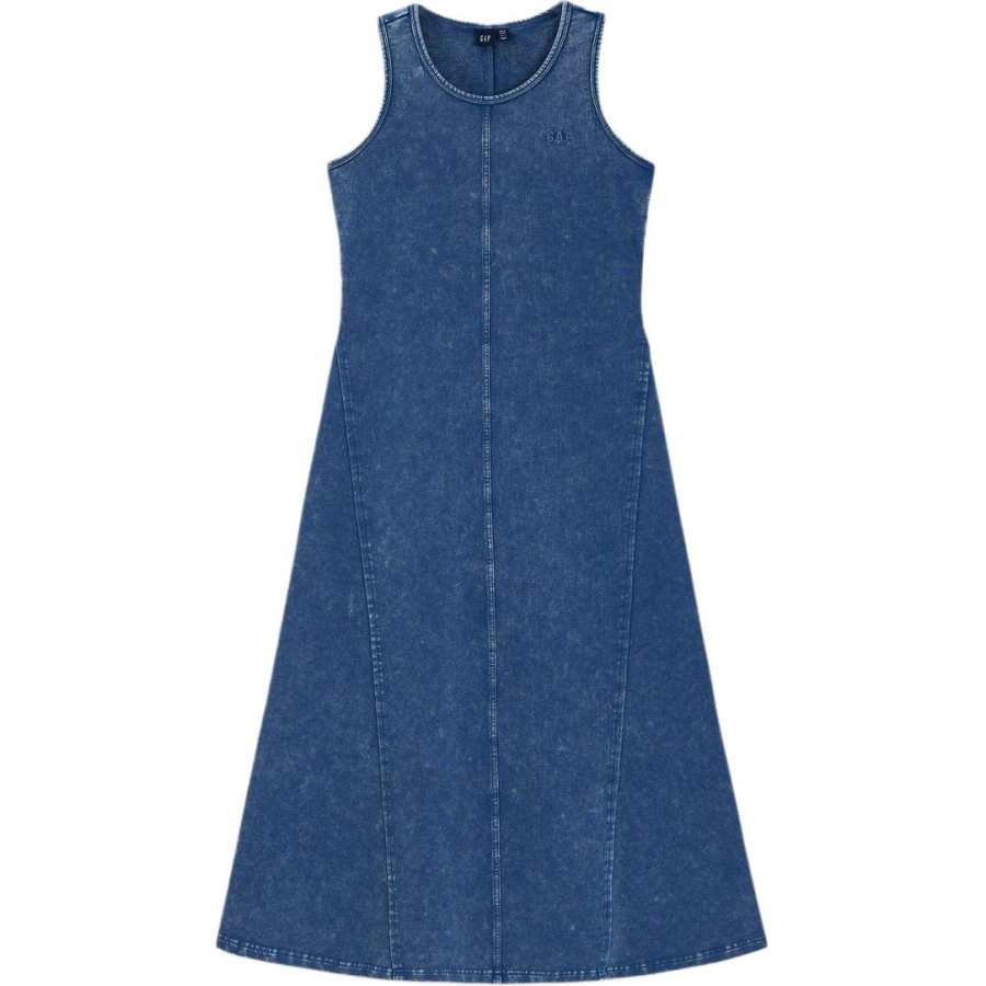 GAP Sleeveless Dresses Women's Denim Blue Crew Neck Moderate Midi Skirt