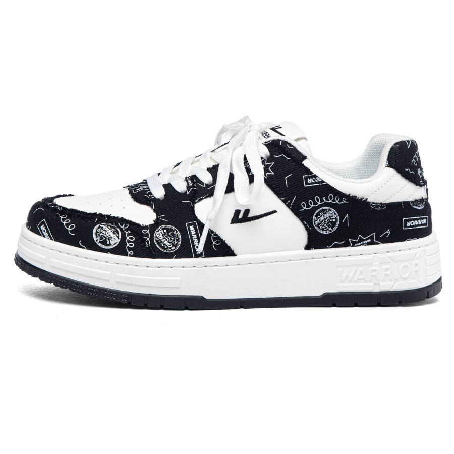 WARRIOR Abrasion Resistant Slip Resistant Low top Skateboard Shoes Men's White Black