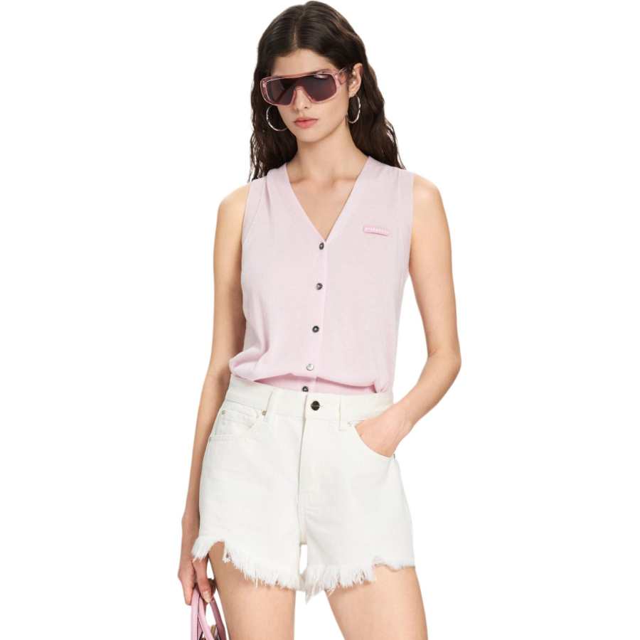 PINKO Vests Women's Pink V Neck Moderate Other