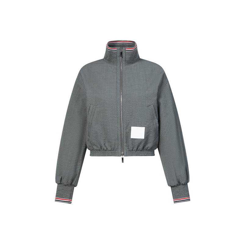 THOM BROWNE Jackets Women's Gray Stand Collar Moderate Nipped In Waist
