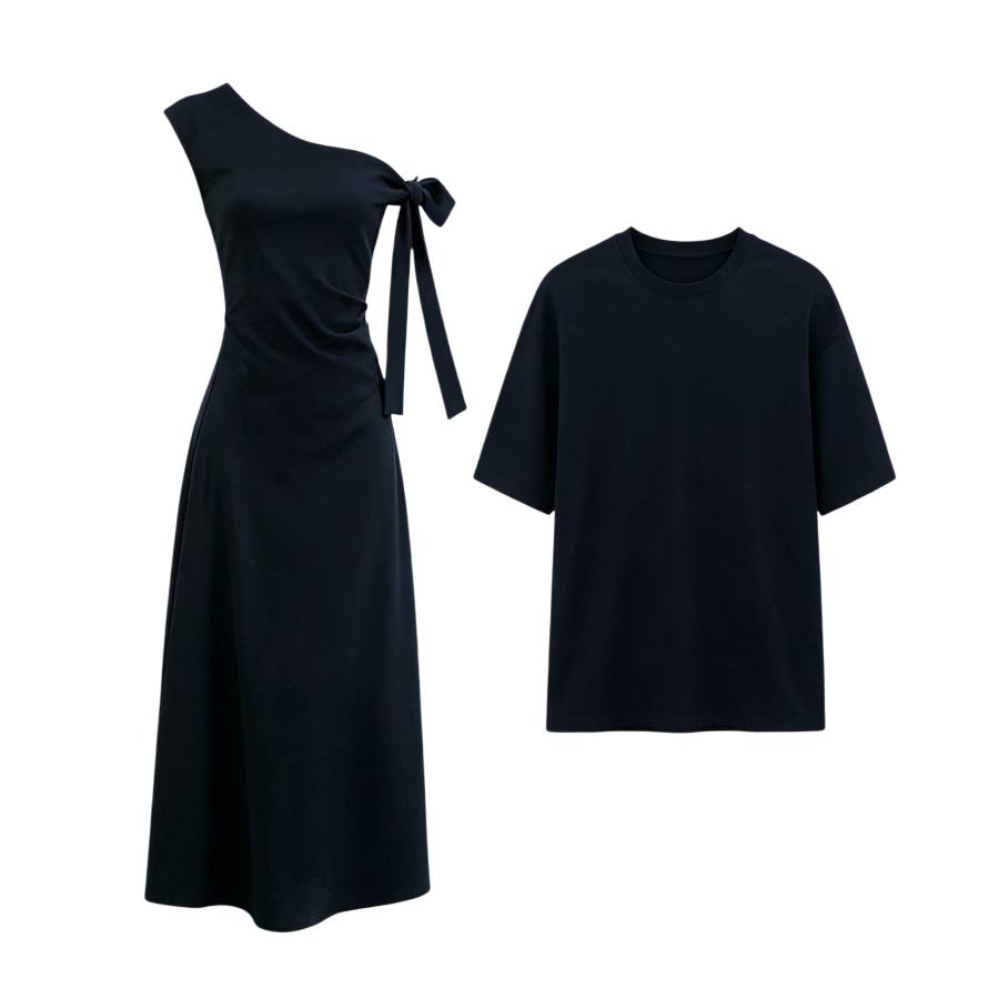 TUSHIFEI Couple Sets Women's Crew Neck Moderate Long Skirt