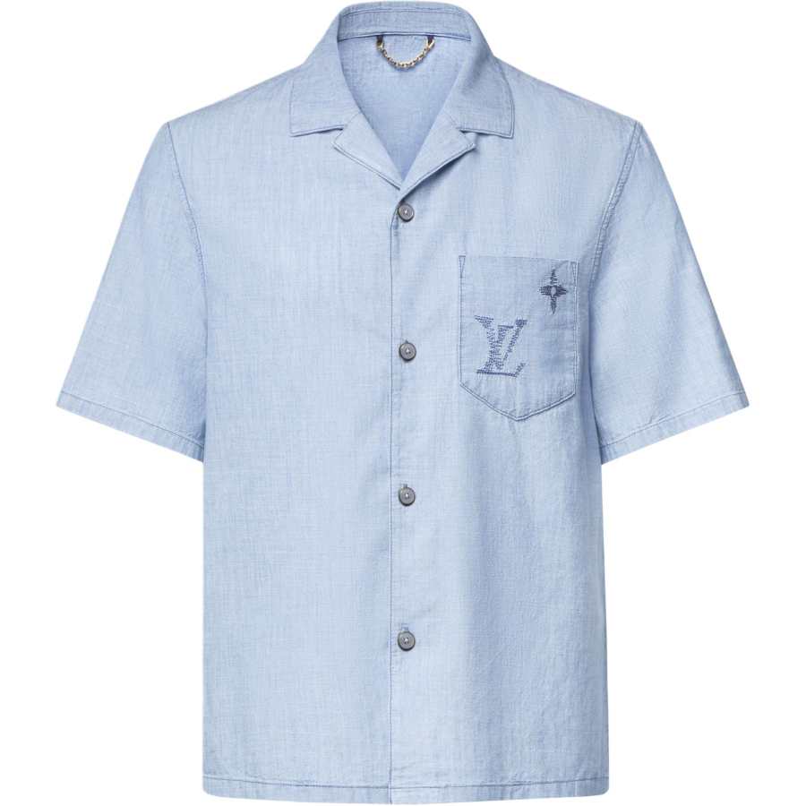 LOUIS VUITTON Monogram Shirts Men's Blue Moderate Straight Fit