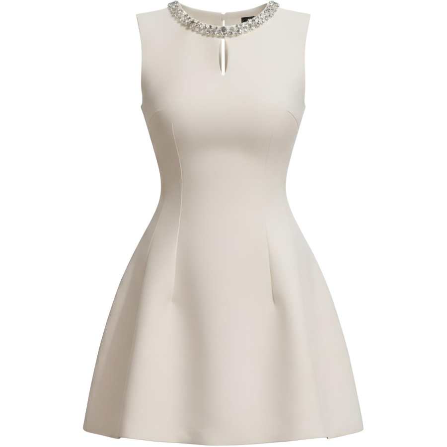 CHARM GLOW Sleeveless Dresses Women's White Crew Neck Moderate Short Skirt A Line Skirt