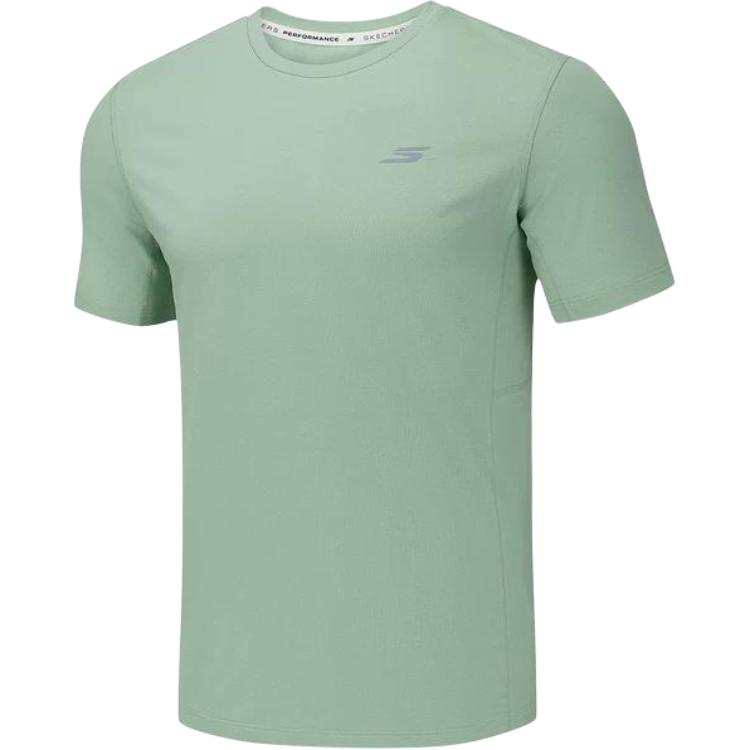 Skechers T Shirts Men's Light Green Crew Neck Moderate Straight Fit