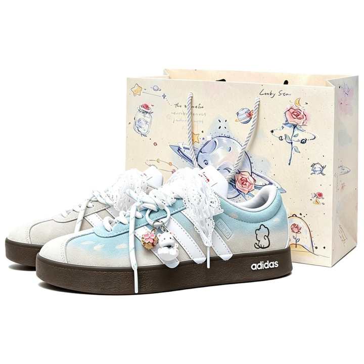 Adidas Adidas VL COURT 2.0 Skateboard Shoes Unisex Low Top Light Blue Gradient Ecru