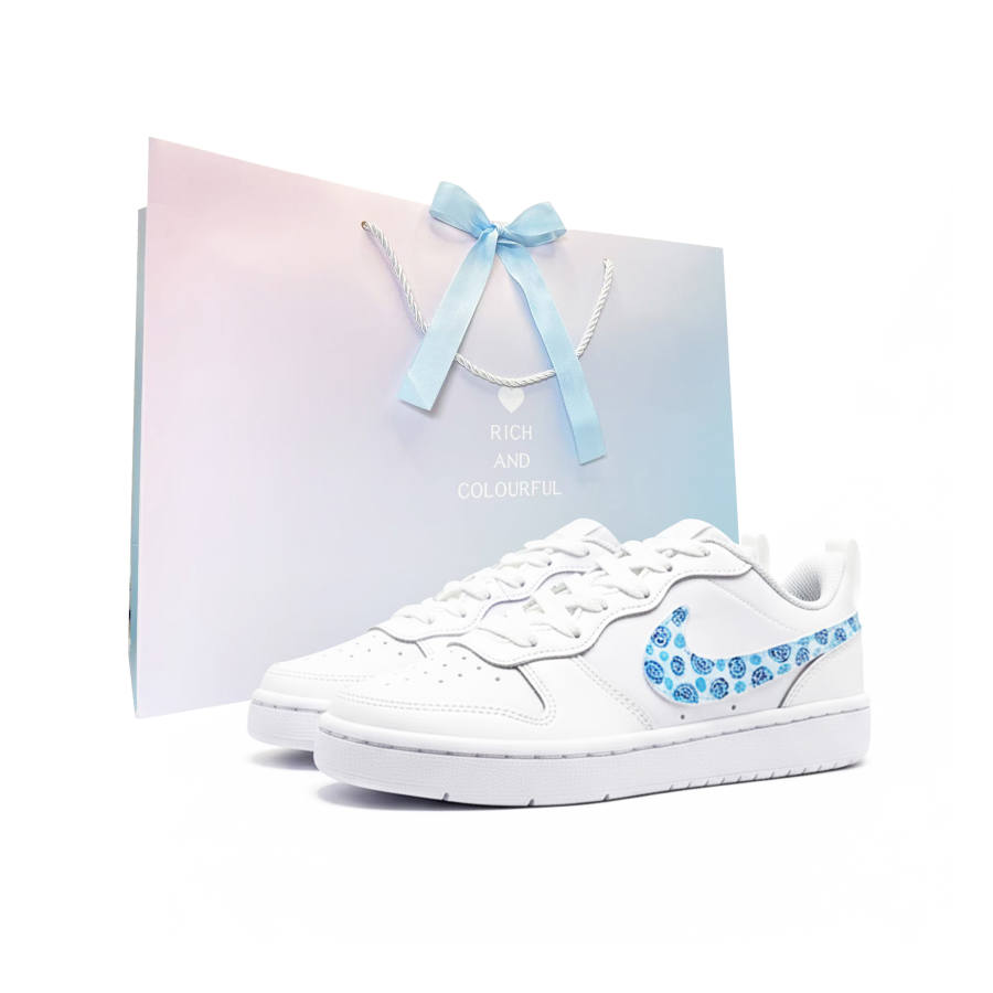 Nike Nike Court Borough Rose Appointment Leather Low top Kids' Skateboarding Shoes Blue White Teenagers