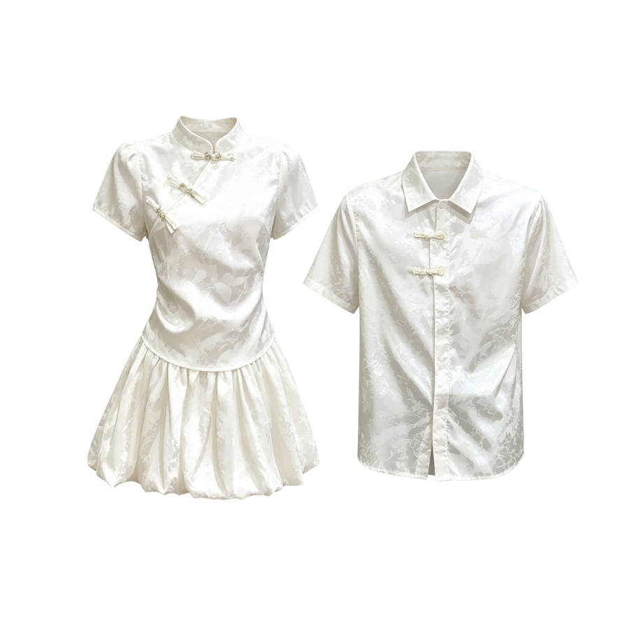 TUSHIFEI Couple Sets Women's Stand Collar Moderate Short Skirt