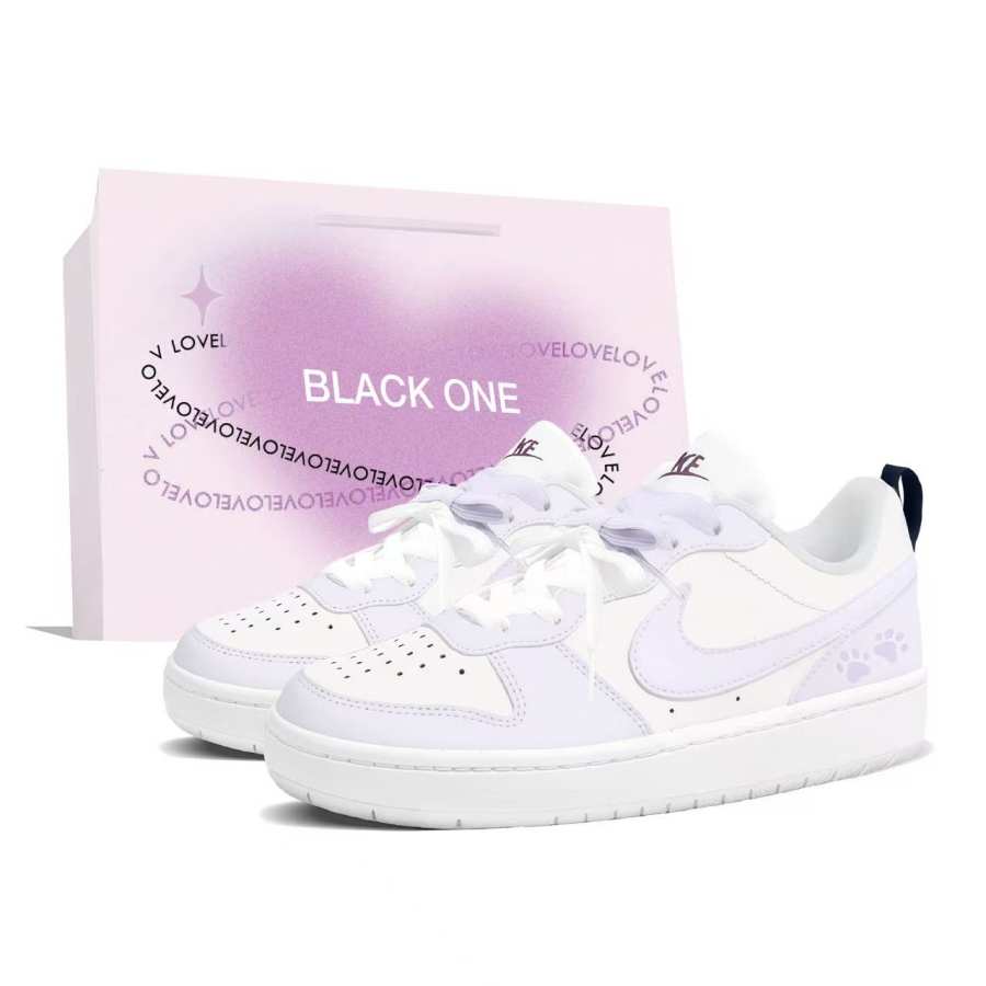 Nike Nike Court Borough Purple Mist White Peach Slip Resistant Abrasion Resistant Low top Skateboard Shoes Women's