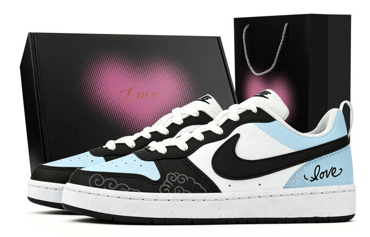 Nike Nike Court Borough Light Cloud Ink Low top Skateboard Shoes Unisex Black White Blue