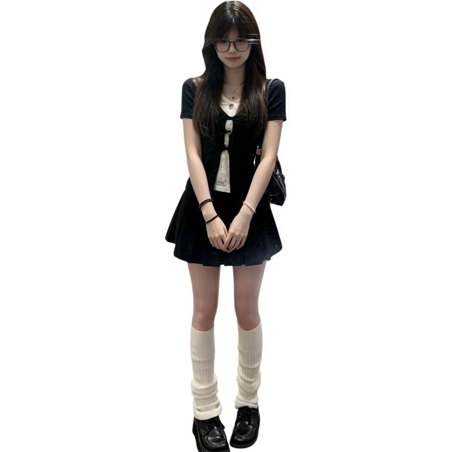VENICEW Two Piece Skirt Sets Women's V Neck Thin Short Skirt