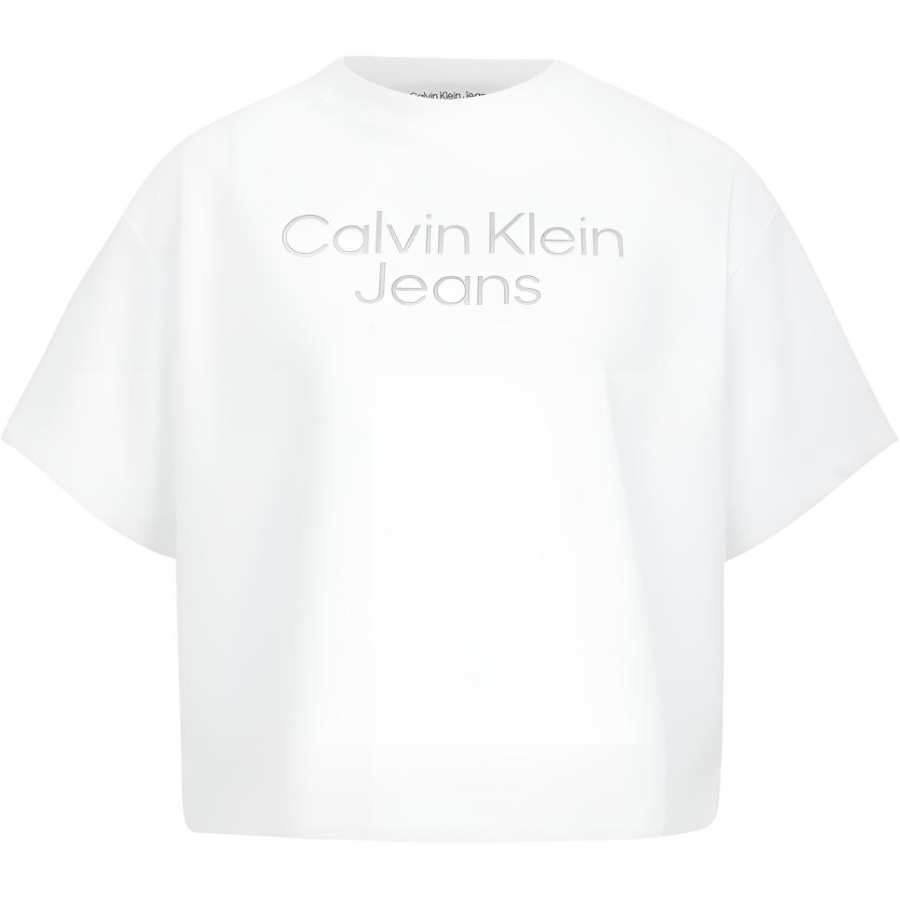 Calvin Klein Crop Tops Women's White Crew Neck Moderate