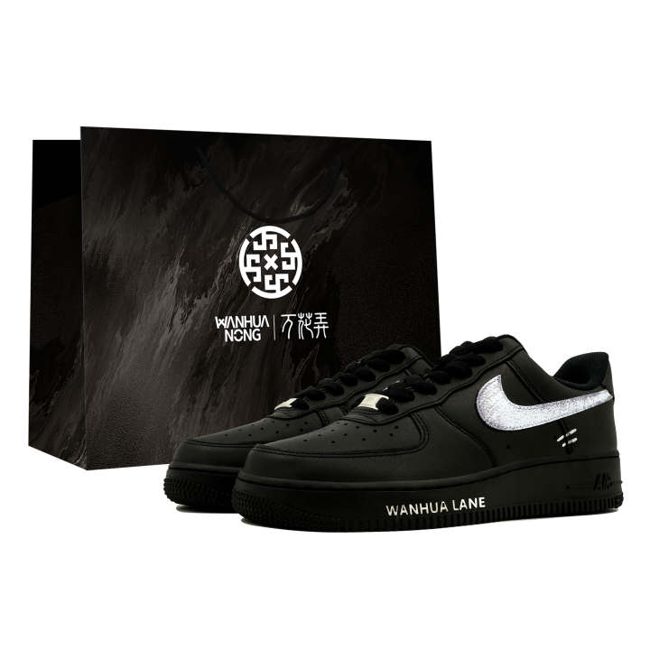 Nike Nike Air Force 1 Kaleidoscope, Silver Wing Killer, Shopping Bag Low top Skateboard Shoes Unisex Black White