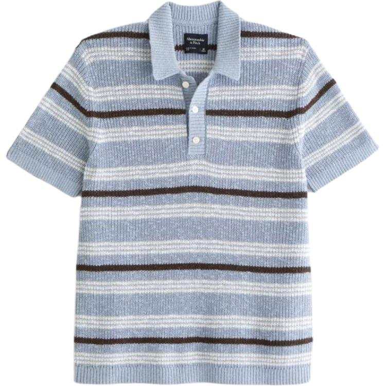 Abercrombie&Fitch Polo Shirts Men's Light Blue Stripes Lapel Moderate