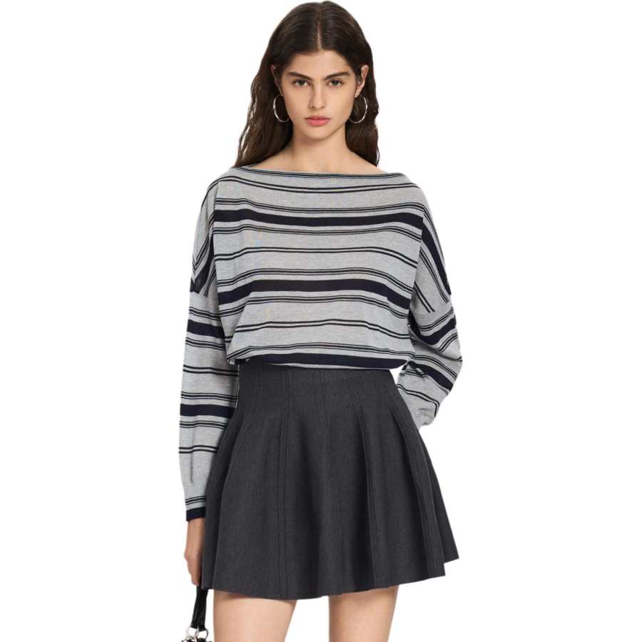 PINKO T Shirts Women's Gray Stripes Boat Neck Moderate Other