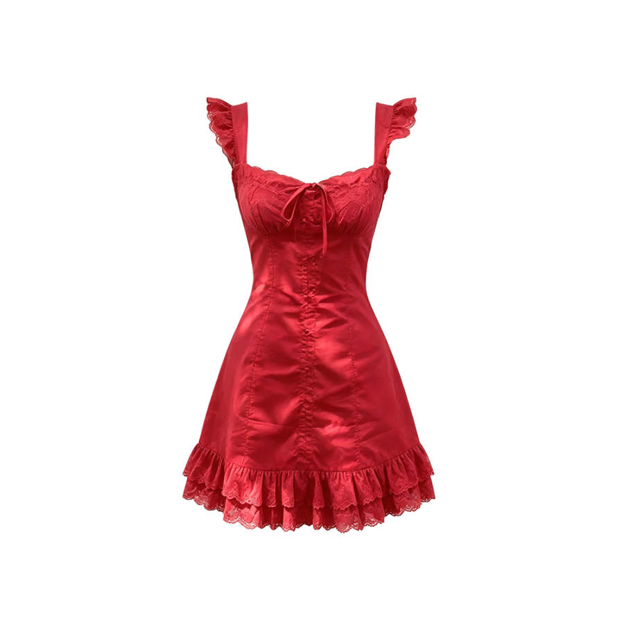 TUSHIFEI Slip Dresses Women's Rose Red Camisole Moderate Short Skirt A Line Skirt