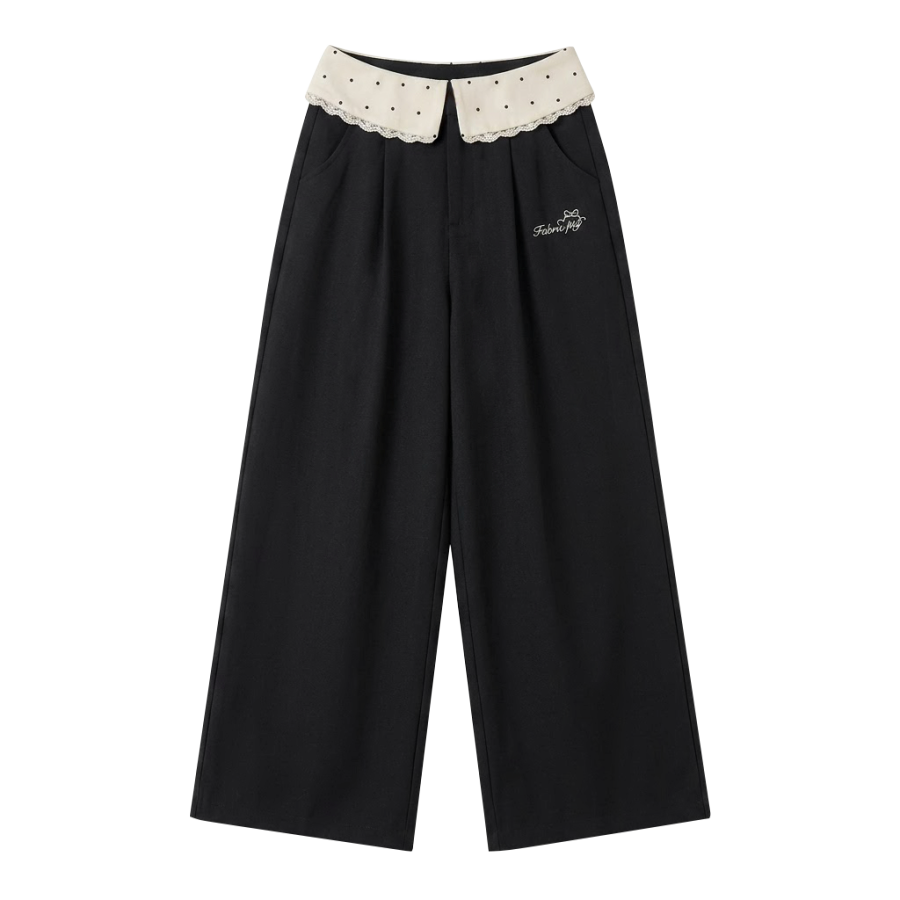 FABRIC PIG Casual Pants Women's Black Pants Moderate Wide Leg Pants