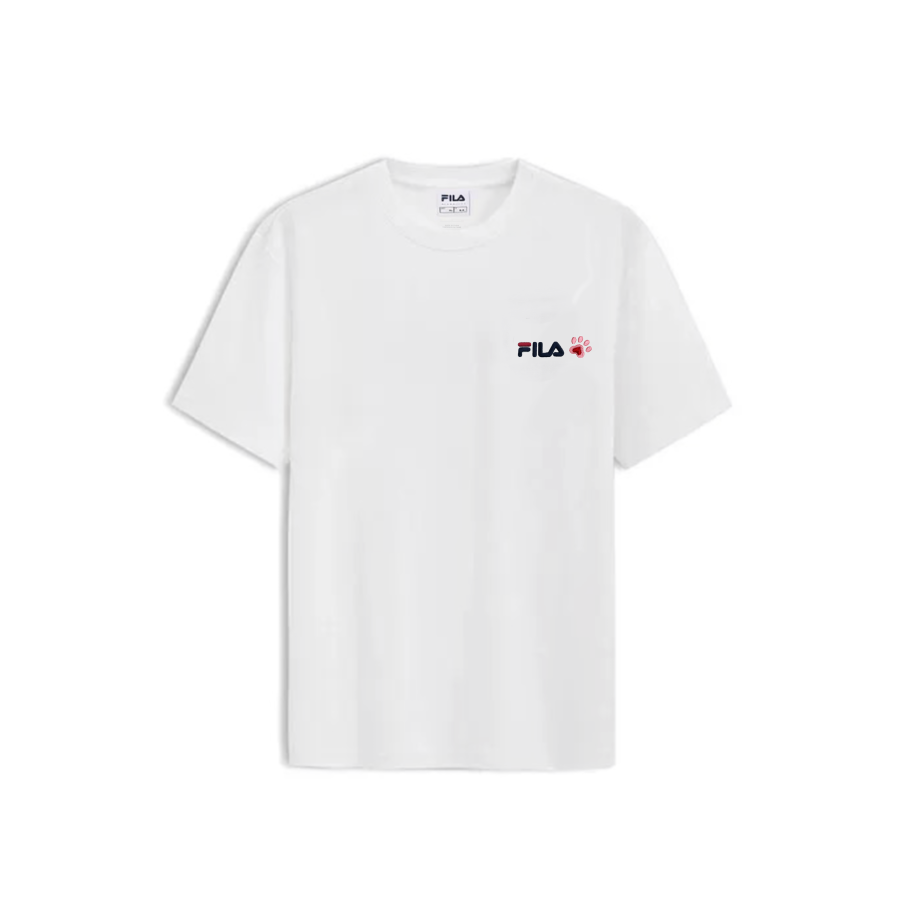 FILA T Shirts Unisex White Heart Cat Paw Crew Neck Moderate