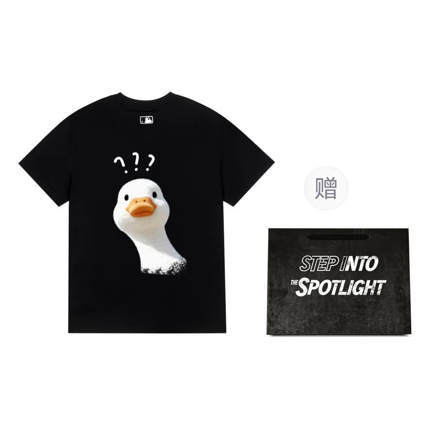 MLB T Shirts Unisex Question Mark Duck Black Limited Shopping Bag Crew Neck Moderate Straight Fit