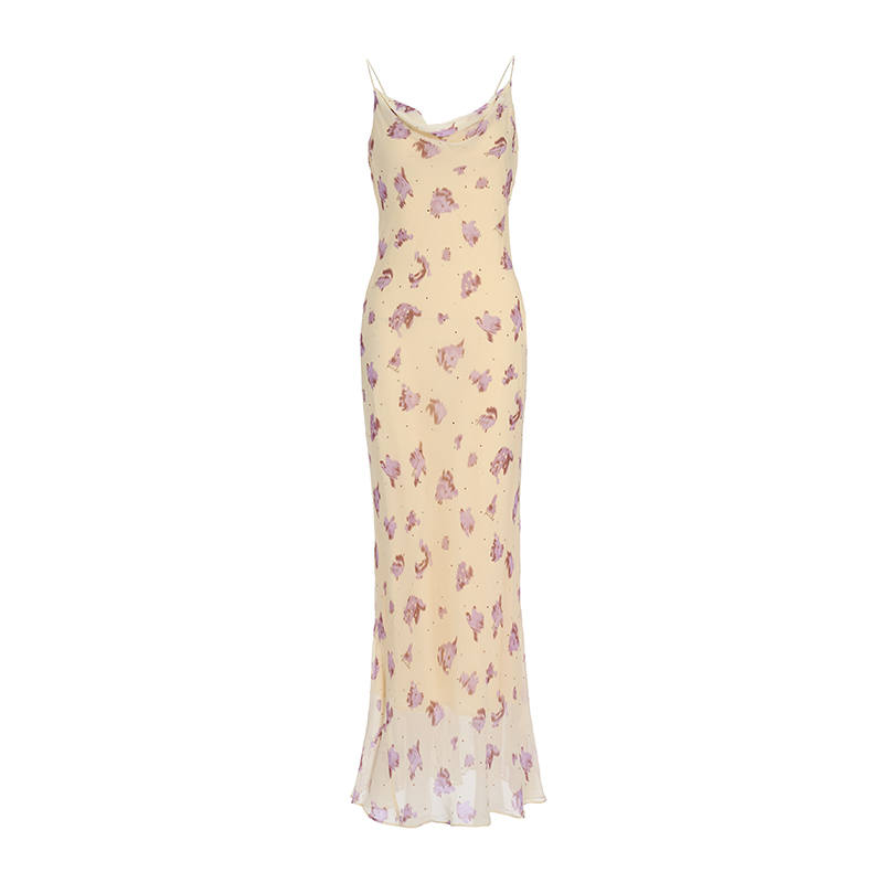 PINKO Slip Dresses Women's Yellow Pattern Thin Long Skirt Fishtail Dress