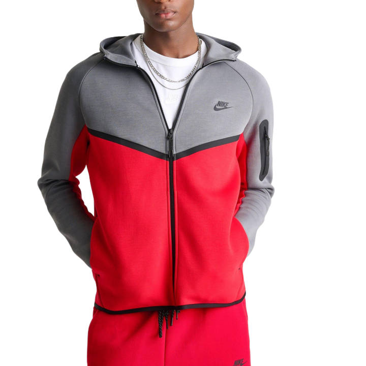 Nike Nike Sweatshirts Men's Smoke Gray/Fire Red Hooded Non Detachable Moderate
