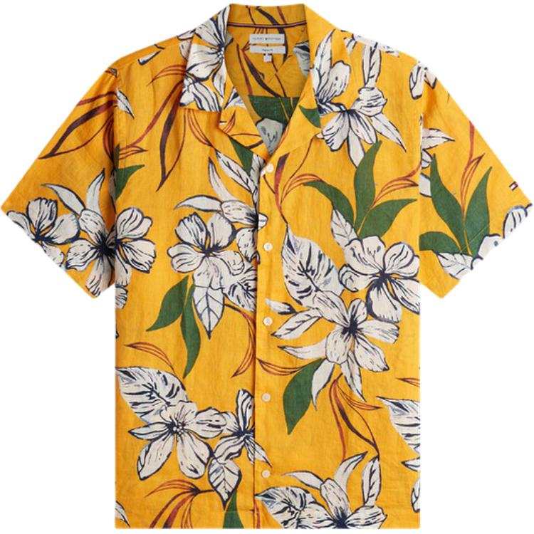 Tommy Hilfiger Shirts Women's Orange Print 0JG Cuban Collar Moderate Straight Fit