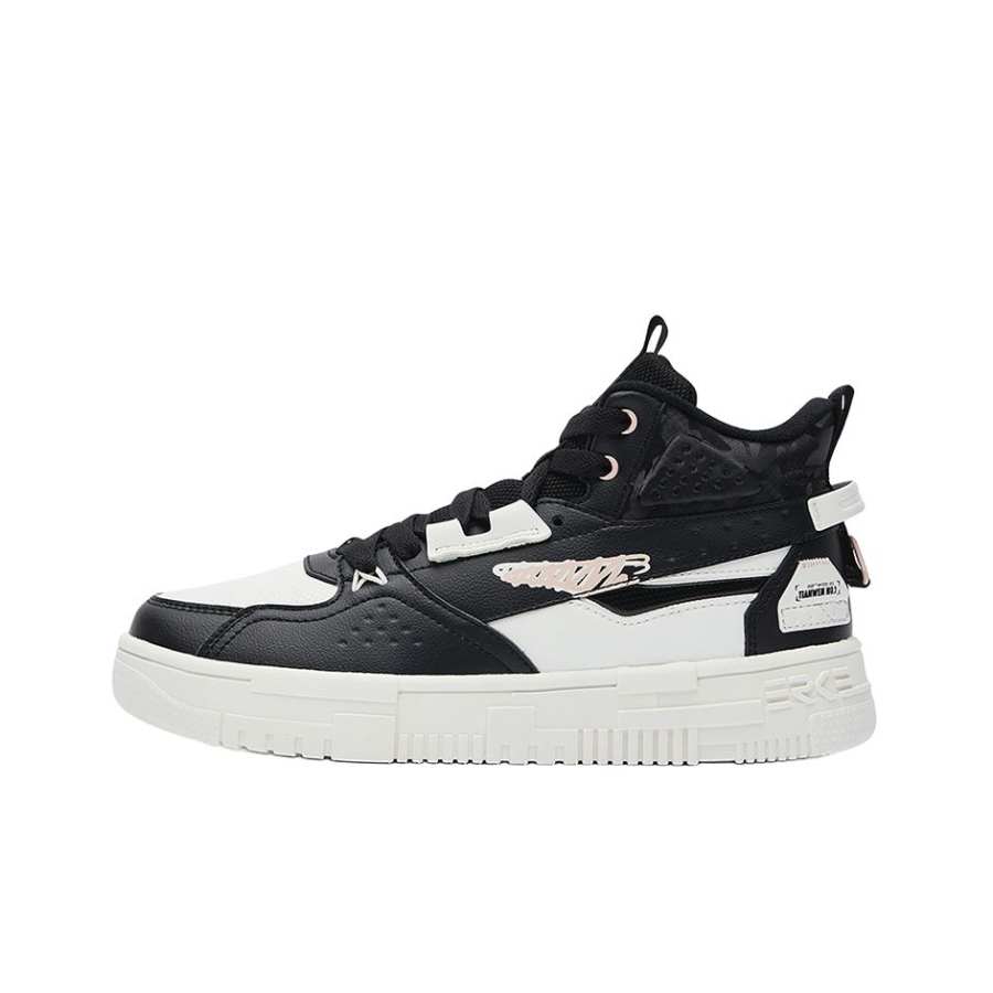 Erke Slip Resistant Abrasion Resistant High top Skateboard Shoes Women's Black White