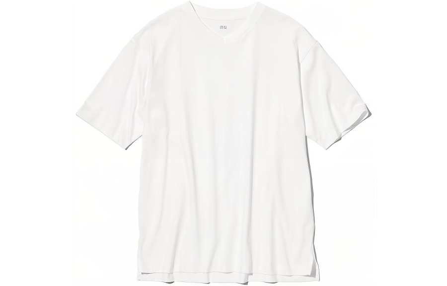 UNIQLO T Shirts Unisex White V Neck Moderate
