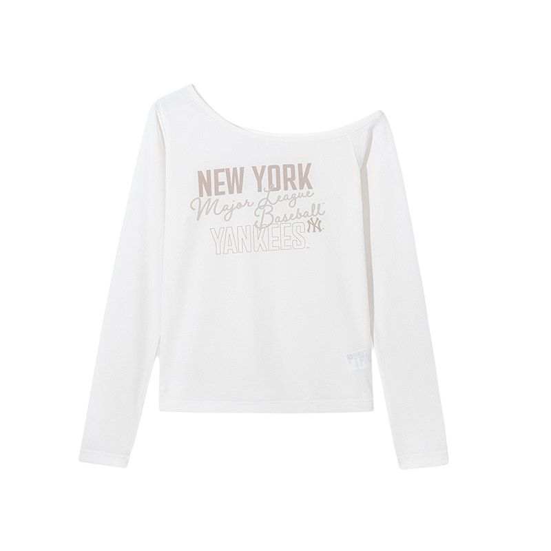 MLB T Shirts Women's New York Yankees/Ivory White Asymmetrical Collar Thin
