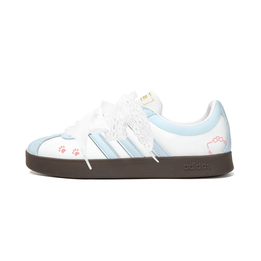 Adidas Adidas Vl Court Classic Treading On Flowers, Ice Blue Cat's Words Synthetic Leather Cushioning Abrasion Resistant
