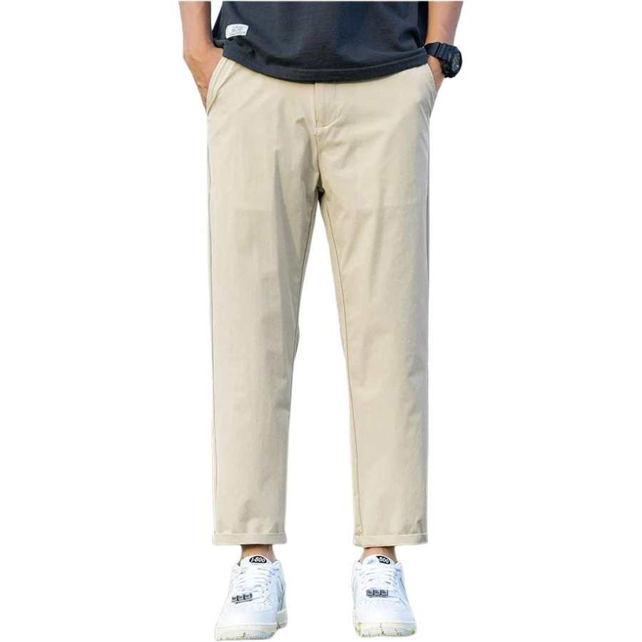 Tonlion Casual Pants Unisex Khaki Moderate Straight Fit Pants