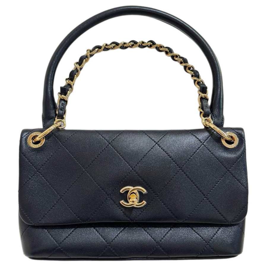 CHANEL Lambskin & Gold Metal Shoulder Bag Women's Black