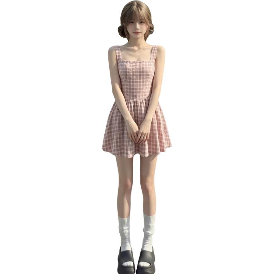 VENICEW Slip Dresses Women's Pink Camisole Thin Short Skirt Puffy Skirt