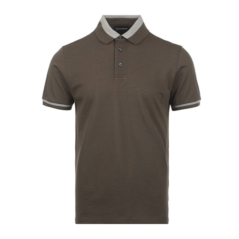 EMPORIO ARMANI Polo Shirts Men's Dark Brown Polo Collar Moderate Straight Fit