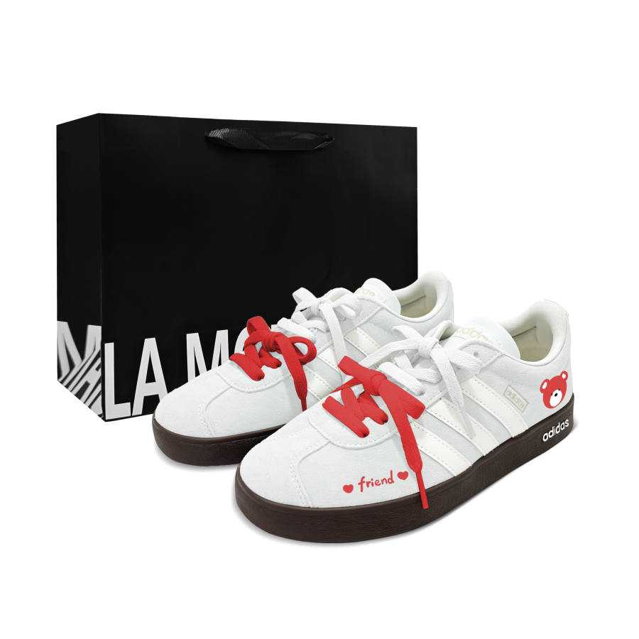 Adidas Adidas Vl Court Classic German Army Trainers Unisex Low Top Light Gray Brown Red Color Block