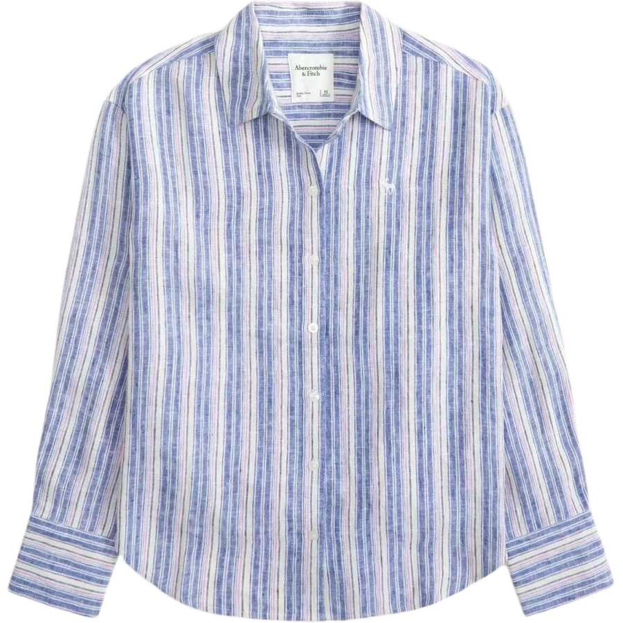 Abercrombie&Fitch Shirts Women's Blue Stripes Lapel Moderate