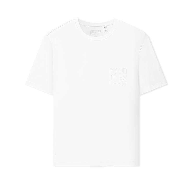 FILA WHITE T Shirts Men's Cloud White Crew Neck Moderate Straight Fit