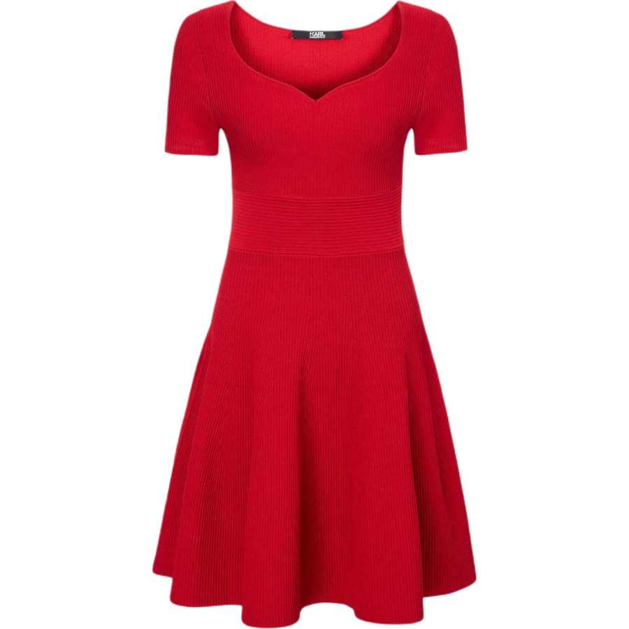 KARL LAGERFELD / Karl Lagerfeld Jeans Short Sleeved Dresses Women's Red Sweetheart Neckline Moderate Short Skirt A Line Skirt
