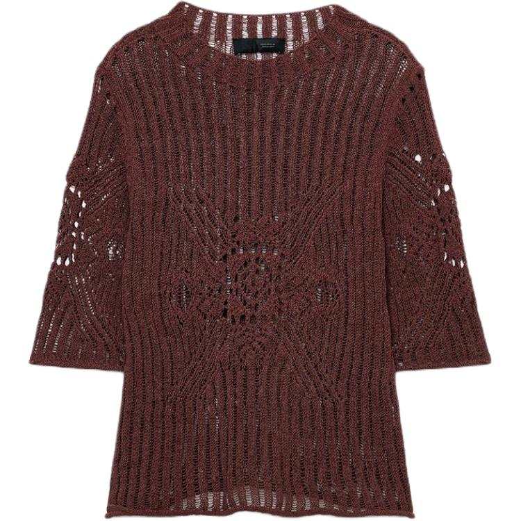 ZARA Knitwear Women's Brown Crew Neck Moderate