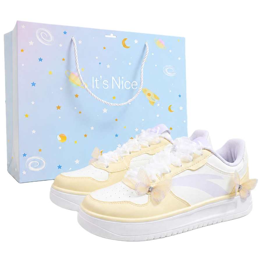 ANTA Easy Skateboard Shoes Women's Low Top White Yellow