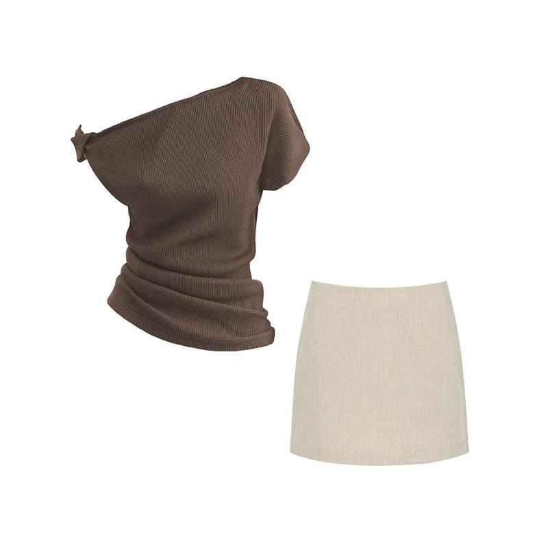 MARIE·COCO Two Piece Skirt Sets Women's Boat Neck Moderate Short Skirt