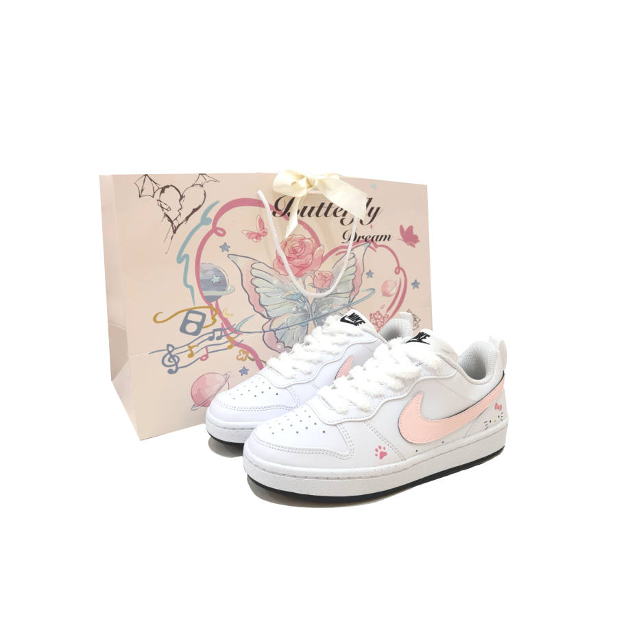 Nike Nike Court Borough Sweetheart Meow Abrasion Resistant Low top Kids' Skateboarding Shoes White Pink Unisex