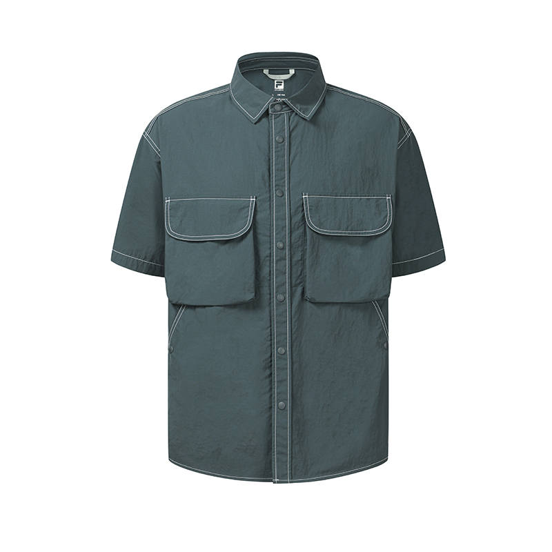 FILA Explorer Shirts Men's Dark Clear Blue Lapel Moderate