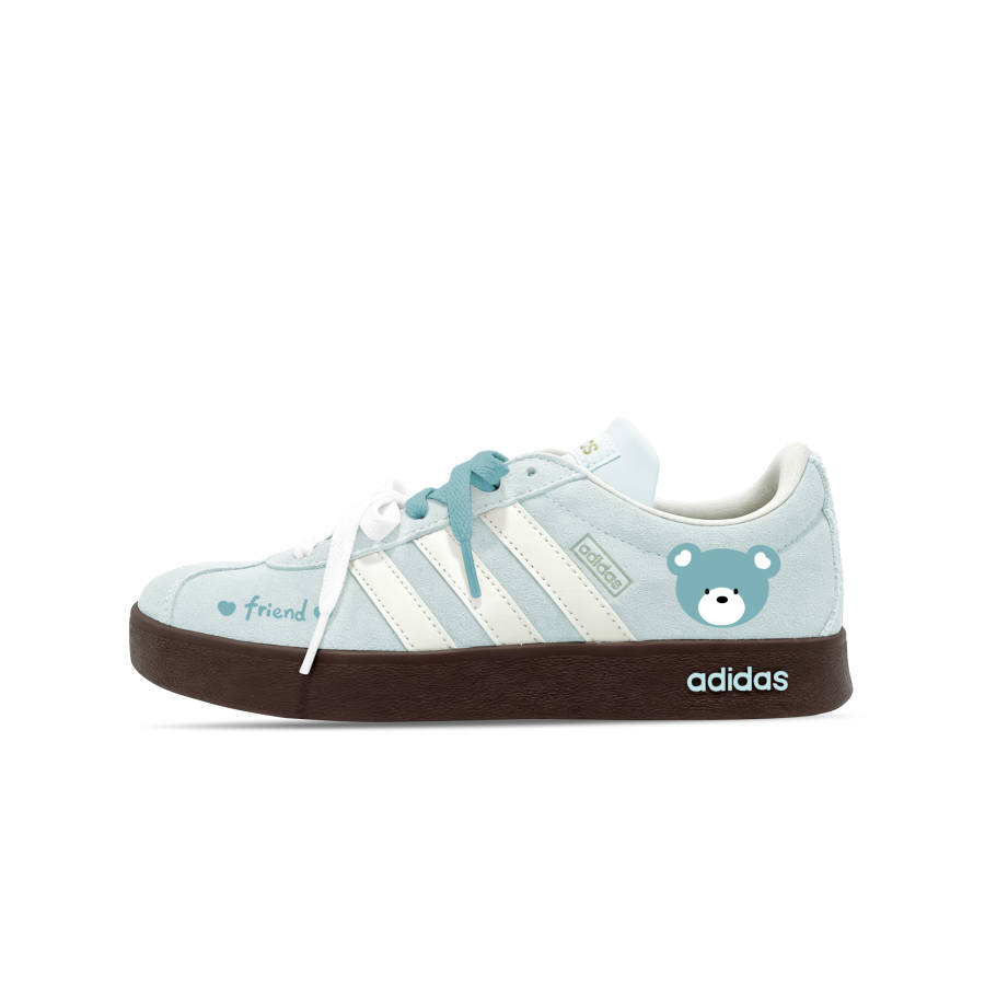 Adidas Adidas Vl Court Classic German Army Trainers Unisex Low Top Light Blue & White & Sky Blue