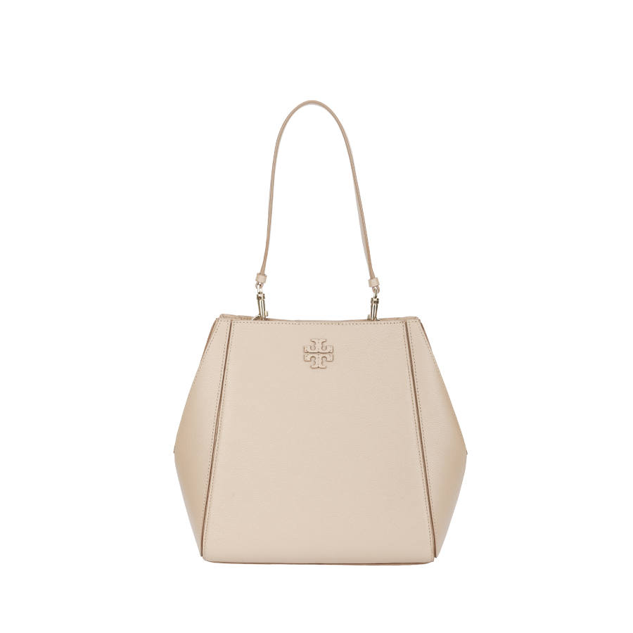TORY BURCH McGraw Litchi Grain Leather Bucket Bag, Shoulder Bag, Crossbody Bag, Handbag Women's Cheese White