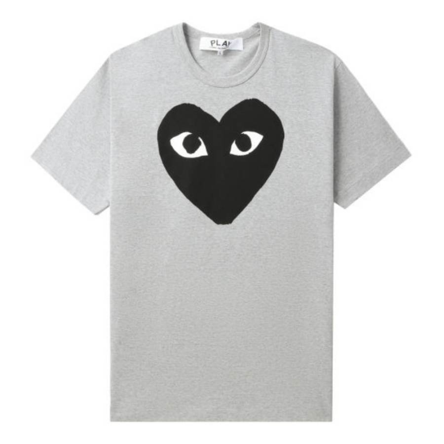 CDG Play T Shirts Unisex Gray Crew Neck Moderate Straight Fit