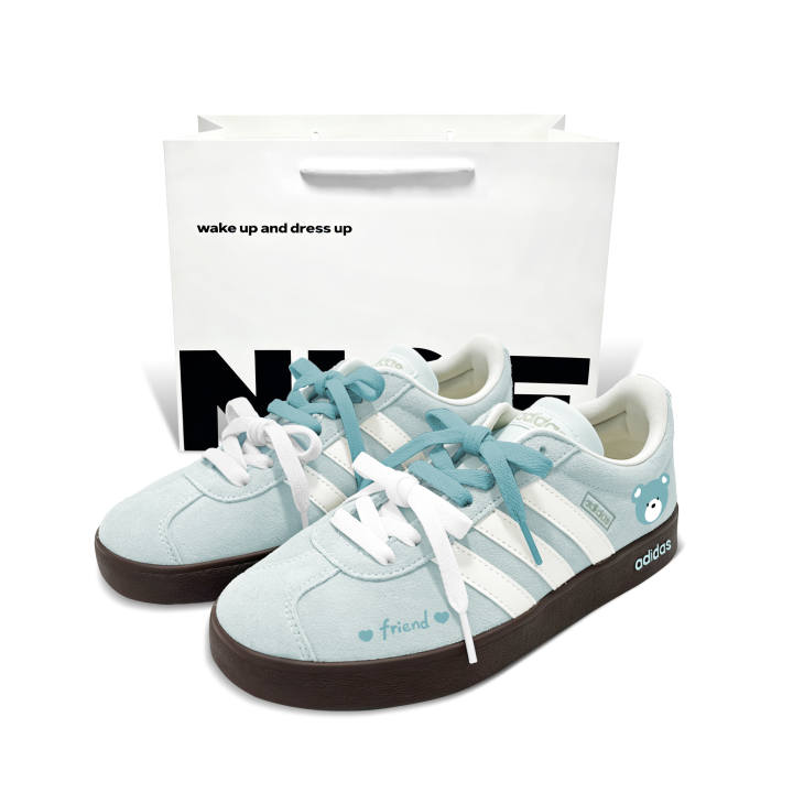 Adidas Adidas Vl Court Classic German Army Trainers Unisex Low Top Light Blue & White & Sky Blue