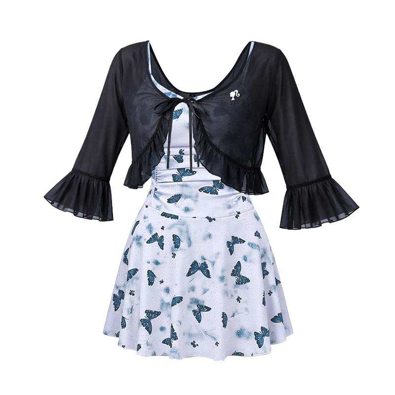 Barbie One Piece Swimsuits Women's Heather Gray V Neck Moderate Short Skirt One Piece Swimsuit